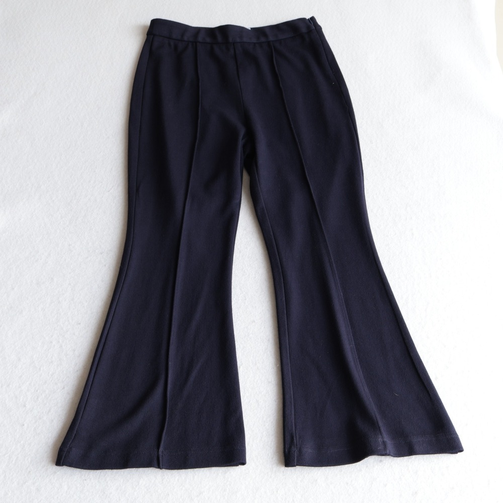 Tuckernuck Atlantic-Pacific Navy Blue Pintuck Flare Pants Side Zip Size M